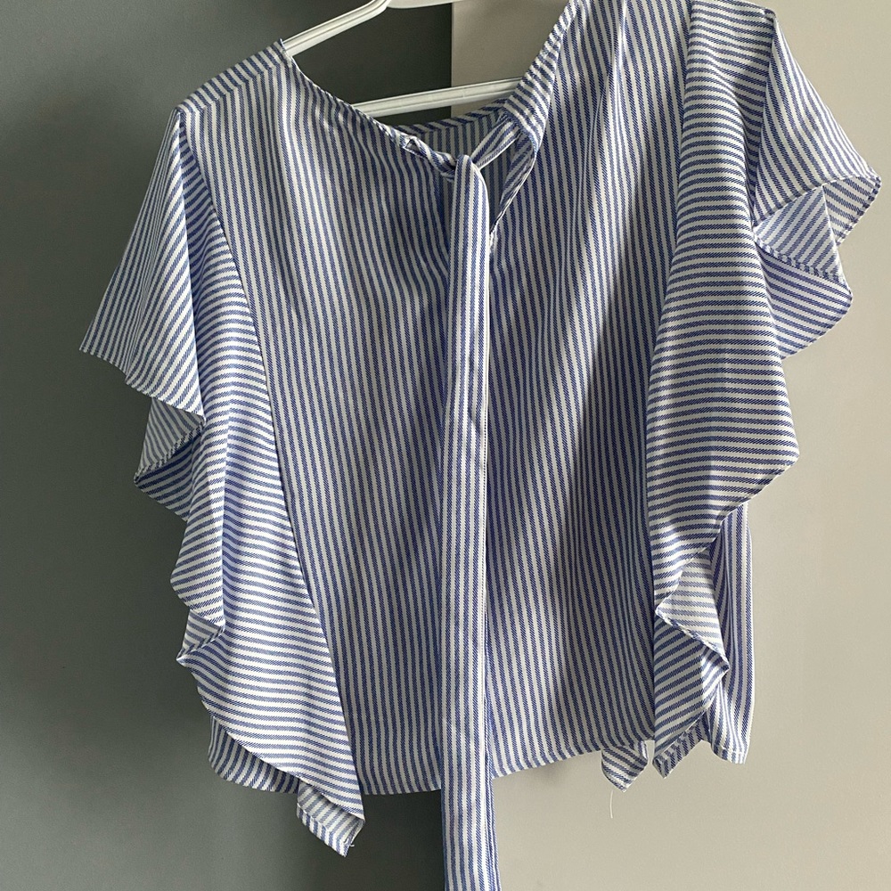 Small, Blue and White Striped Blouse. Tie in the back.